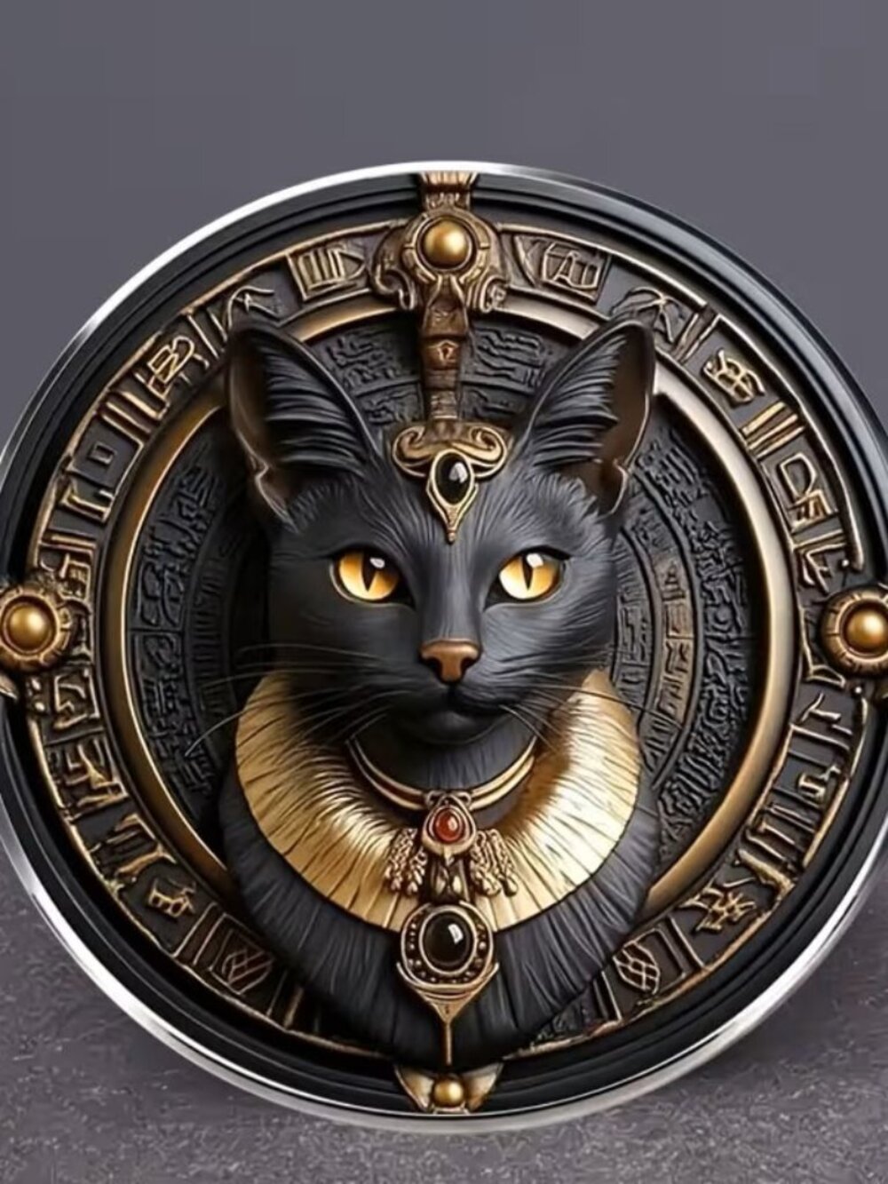 2D Domed Vintage Egyptian Black Cat Brooch Lapel Pin Z225